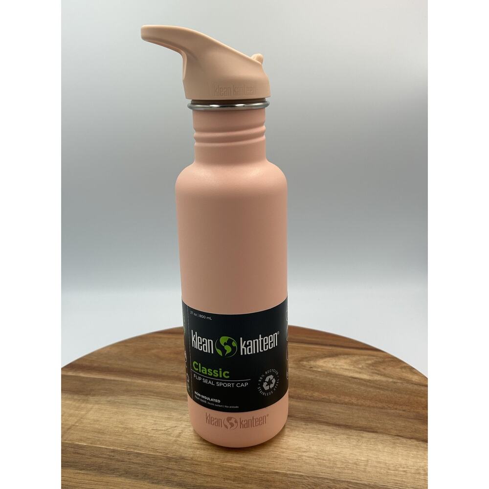Klean Kanteen Classic Stainless Water Bottle 27oz Sport Cap Straw Peach Pink